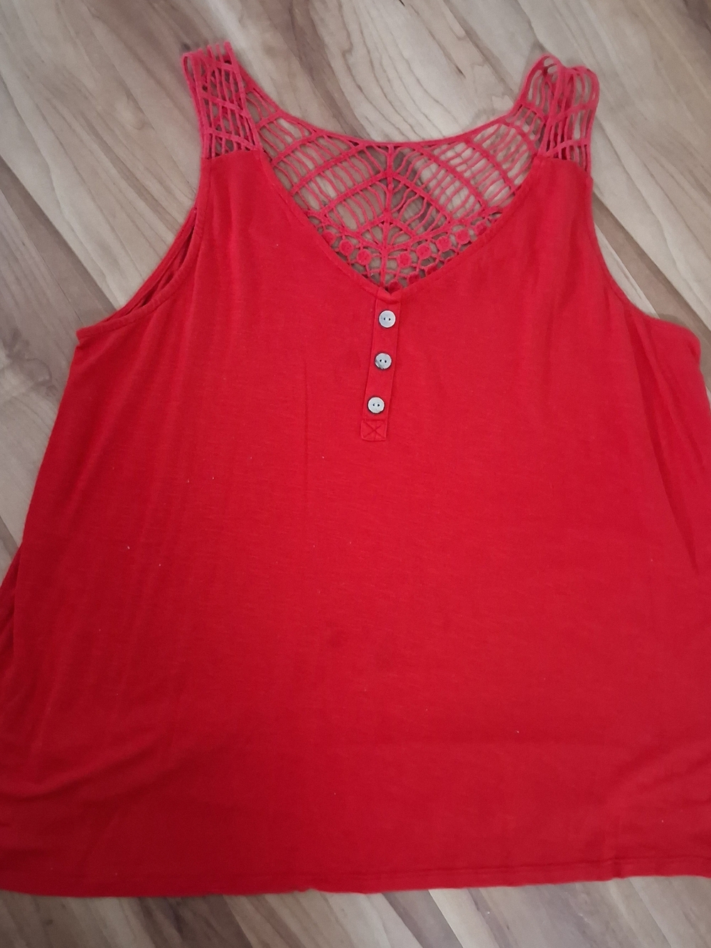 Maurices Red Crochet-Back Tank Top with Henley Buttons
